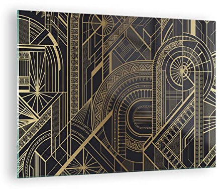ARTTOR Bilder auf Glas Ornament Gold Schwarz Glasbild 70x50cm Wandbilder Dekoration Wohnzimmer Schlafzimmer Küche Deko Klein Wanddeko Bild im Glas Wand Kunstdruck Art Modern Wall Decor GAA70x50-4522