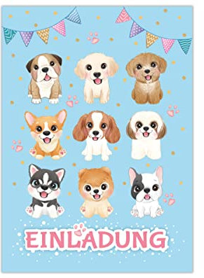 Junapack 12 Einladungskarten zum Kindergeburtstag Mädchen Hunde