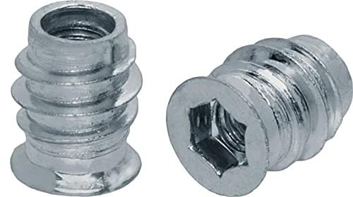 Tuerca de inserción para muebles de madera M6 x 12 mm, con casquillo hexagonal, rosca cónica de madera y cuello plano tipo C (paquete de 20)