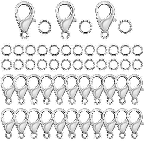 Sibba Gebogener 550-Teiliger Karabinerverschluss Und Offener Biegering Ersatz Karabinerhaken Für Schmuck Basteln Lanyard Clips Diy Choker Halsketten ArmbäNder Silber (Verschluss: 12 mm + Ring: 5 mm)