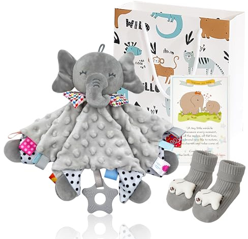UNMOT Baby Gift Set with Elephant Comforter and Socks, 3PCS