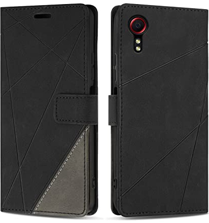 SONWO Hülle für Galaxy Xcover 5, Premium PU Leder Handyhülle Flip Case Wallet Lederhülle Silikon Schutzhülle Klapphülle für Galaxy Xcover 5, Schwarz