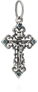 NKlaus 925 Sterlingsilber Kreuz Zirkonia blau Orthodox Kruzifix Kettenanhänger Taufe 11093