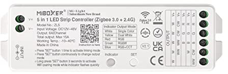 lighteu®, Milight Miboxer Zigbee3.0 und 2,4 GHz 5-in-1-LED-Streifen-Controller 12 V/24 V kompatibel mit Zigbee 2,4 GHz Fernbedienung APP/Sprachsteuerung, ZL5