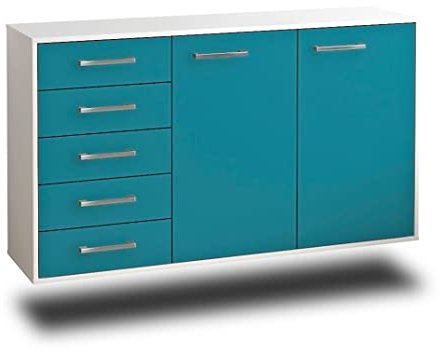 Lqliving Sideboard Peoria, Korpus in Weiss matt, Front im trendigem Türkis (136x77x35cm), inkl. Metall Griffen, Wandmontage, Made in Germany