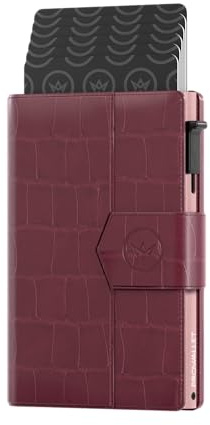 Kartenetui Prowallet Plus Schwarz – 8 Karten, Scheine und Münzen – Kartenetui mit Reißverschluss – RFID – Kleines Kreditkartenetui – Stilvolle Geldbörse – Herren & Damen - Slim Wallet (Croco Bordeaux)