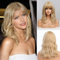 HAIRCUBE Lange blonde gewellte Perücken für Frauen, synthetische Perücke aus natürlichem Haar mit Air Bangs für den täglichen Gebrauch und Partygebrauch