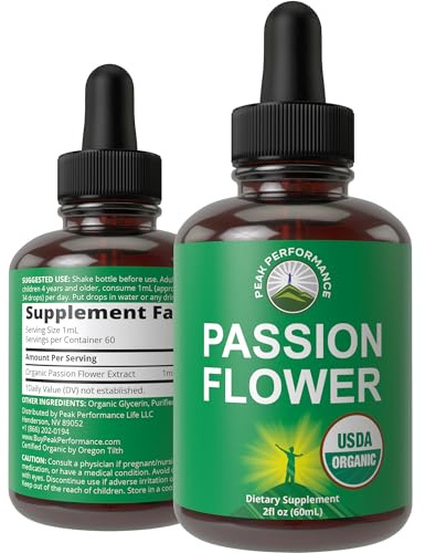 USDA Organic Passion Flower Extract Vegan Liquid Drops with High Bioavailability for Women and Men. Organic Passionflower Supplement with Zero Sugar and Gluten Free. for Calm, Relaxation Support.