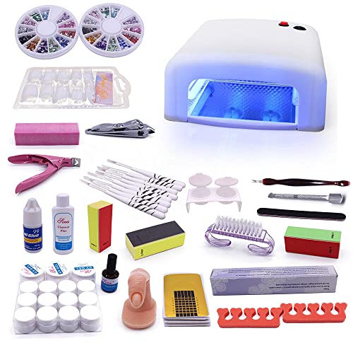 UV Gel Set Nagelstudio Starter Set Weiß-Nagelset mit Nailart, UV Lampe und UV Gel Nagellack Set ideales Starterset