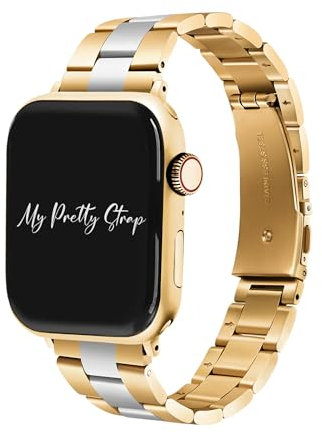 My Pretty Strap – Elegant Stainless Steel Band for Apple Watch – Feminine Fit (4.9–7.3 Inches / 125–185 mm) – Compatible Sizes 38/40/41/42/44/45/49MM – Gold, Silver – Queen Vogue