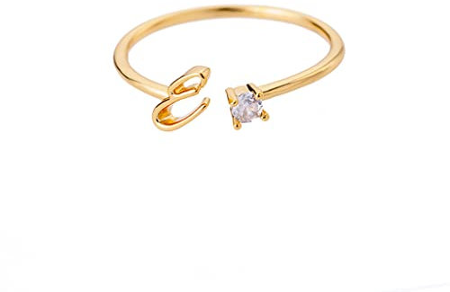 Buchstaben Ring Frauen Gold Verstellbar Damen Offener Initial A-Z Mit Namen Modeschmuck Minimalistisch Stapelbar Geschenk für Frauen (E)