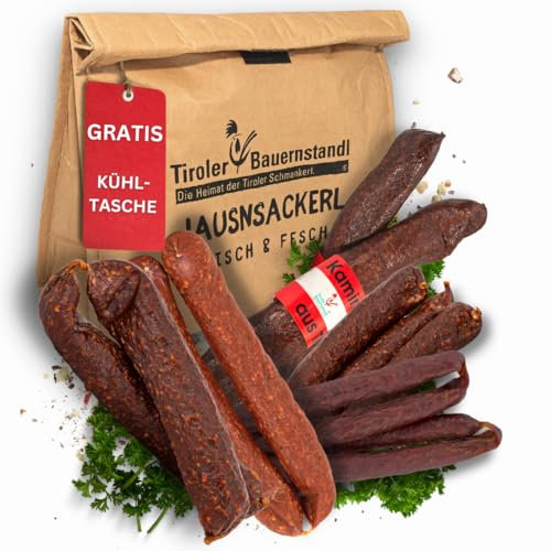 Tiroler Bauernstandl Die Heimat der Tiroler Schmankerl. Kühltasche Klein mit 13 Stück Salami Wurst | Geschenkkorb Präsentkorb Männer - Geschenke Geschenkkorb für Frauen Geburtstagsgeschenk für Männer