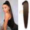 Flufymooz Ponytail Extension Pferdeschwanzverlängerung, 91 cm langer gerader Pferdeschwanz mit Kordelzug, Lockiger Pferdeschwanz Synthetisches Haarteil für Damen(braun)