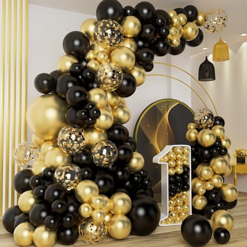 Luftballon Girlande Schwarz Gold - 109 Stück Luftballons Geburtstag Luftballons Gold Luftballons Schwarz,Ballon Girlande Für Faschingsdeko Party Deko Hochzeit Geburtstagsdeko Taufe Umrah Mubarak Deko