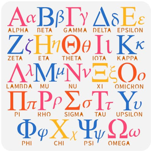 FINGERINSPIRE Griechische Text-Malschablone, 30 x 30 cm, wiederverwendbar, griechisches Buchstabenmuster, Zeichenschablone, Alpha, Beta, Gamma, Delta, Phi Sigma, Dekor-Schablone zum Malen auf Holz,