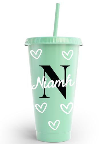Generic Vaso de plástico personalizado con letras y corazones para niños y adultos, 680.4 g, para celebraciones de cumpleaños, fiestas