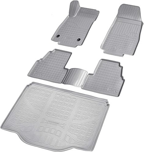 RECAMBO Gummimatten & Kofferraumwanne Set passend für Opel Mokka | Mokka X | BJ ab 2012> - 100% passgenaue Auto Fußmatten und Kofferraummatte aus hochwertigen rutschfesten TPE - Grau