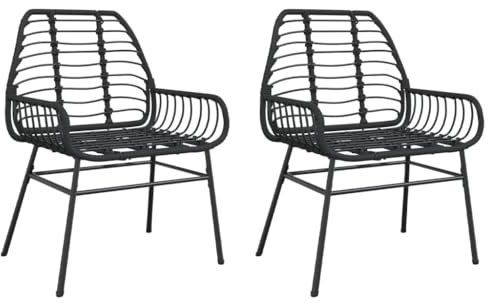 vidaXL Gartenstühle 2 STK., Gartenstuhl mit Stahlrahmen, Gartensessel Stuhl für Garten Balkon Terrasse, Sessel Stuhlset Gartenmöbel, Schwarz Poly Rattan
