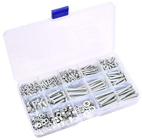 Dokeno Kit di Strumenti di Viti, M3/M4/M5 Vite e Dado, Svasata a Croce Filettatura Completa Bullone, Viti Filettate con Set di Dadi e Rondelle, Viti e Dadi per Uso Domestico in Scatola Zincata