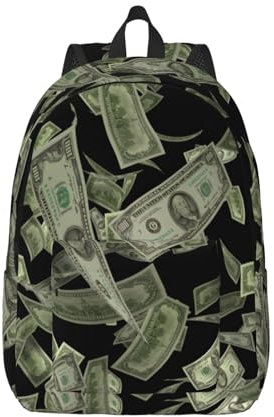 RoMuka Mochila grande de lona con signo de dólar para laptop, mochila de senderismo, mochila informal ligera, Signo de dólar plateado, M