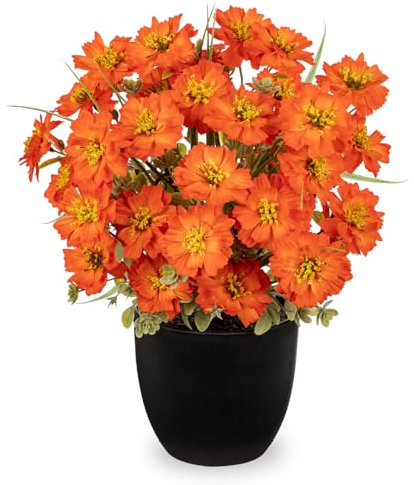 Hollyone 12'' Artificial Poppy Flowers in Black Pot, Orange Fake Poppies with Pot for Home Decor, Silk Faux Flowers Indoors for Living Room, Kitchen, Bathroom, Shelf, Table