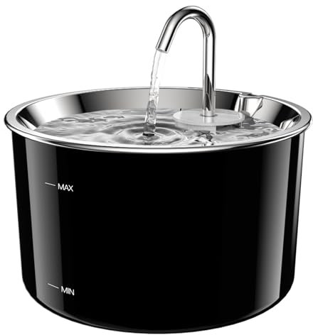 Vividorama Fuente de agua para gatos, tapa de acero inoxidable, fuente de agua para mascotas, fuente de agua para perros con bomba silenciosa, fuentes de agua para gatos de interior con filtración de