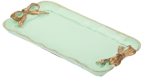 PATIKIL Bandeja Decorativa Vintage, Bandeja para Toallas, Bandeja de Almacenamiento, Plato de Servir, Diseño Retro con Lazo, Bandeja Rectangular de Resina para Decoración Habitación, Verde