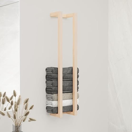 Porte-serviettes vertical pour salle de bain, porte-serviettes en bois massif de pin 23 x 18 x 110 cm, porte-serviettes à fixer au mur avec étagère pour serviettes pliées ou enroulées
