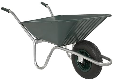 Garden Wheelbarrow, Heavy Duty 90L Green Polypropylene Hand Cart with Steel Frame, Pneumatic Wheel & Ergonomic Handles