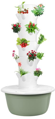 qorkhogr Hydroponics Growing System Kit, Hydroponic Growing Tower With Tank Indoor Herb Garden Vegetables Vertical Planter Tower Garden Kit, 5/7 Layers, 20/28 Holes 5-Layers