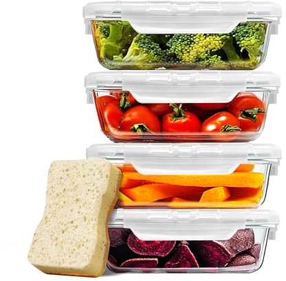 Mndalt 4er Set Glasbehälter mit Deckel & Glasschüssel mit Deckel – 680ml luftdicht, mikrowellengeeignet und spülmaschinenfest, BPA-frei | Meal Prep Gläser, Aufbewahrungsgläser