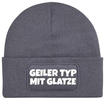 NIMAMA Mütze Beanie Geiler Typ mit Glatze Wintermütze Statement Spruch Print Geschenk Unisex Strickmütze für Herren und Damen - Dunkelgrau