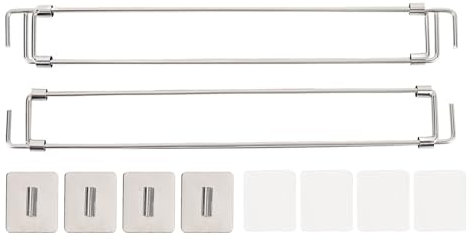 Adjustable RV Fridge Bars, Secure Shelf Stabalizer Tension Rods, 304 Stainless Steel Refrigerator Rods for Campers Closets Cabinets Bookshelves with Adhesive Plates
