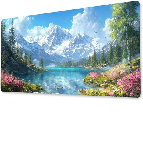 Plant Large Mouse mat Gaming, 600x300x5mm Mouse pad Extended, Mousepad Large Mouse pad Gaming, Office Desk mat, with Slip Base Desk pad Edge, Mousepad Gaming Waterproof Lake, for Home X-7