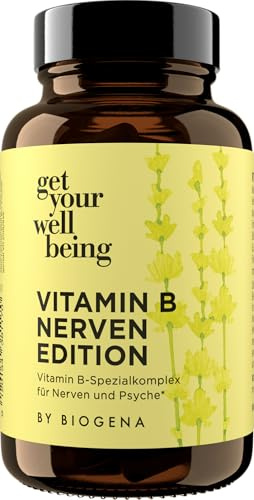 get your wellbeing by BIOGENA - Vitamin-B Komplex, 60 Kapseln | Alle B-Vitamine, Folsäure, Reishi & Shiitake, Für Nerven & Psyche, Vegan & konservierungsstofffrei