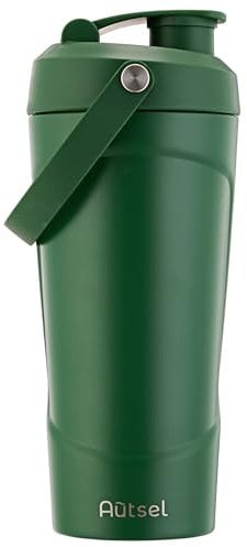 Autsel 750ml Metal Protein Shaker with MixBall, Stainless Steel Protein Shaker Bottle with Handle, Insulated Water Bottle for Gym, BPA Free