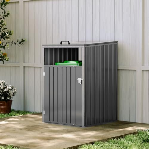 Warmiehomy Wheelie Bin Storage Bins Store for Single Wheelie Bin Galvanized Steel Wheel Bins Hideaways with Locking Door Garden Trash Can Cover with Lifting Lids