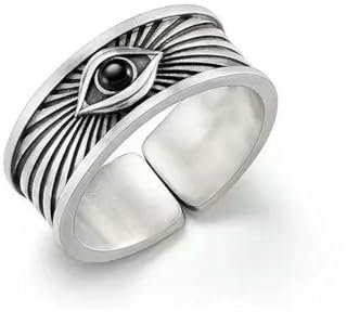 SDEWFFWSA Retro-antiker Ring mit dem Auge der Vorsehung für Herren, silberfarben, Punk- und Gothic-Stil, verstellbar, offener Ring, Legierung, Unisex-Schmuck, Zubehör, Geschenk, größenverstellbar, r1