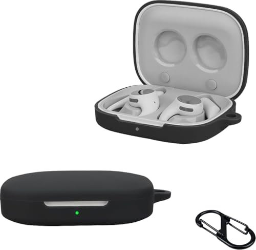CONAPIKA Cover for Honor Earbuds Open with Carabiner, Ultra-Slim Shockproof Anti-Scratch Charging Earphones Protective Case Durable Flexible Liquid Silicone Protection Cover, Black