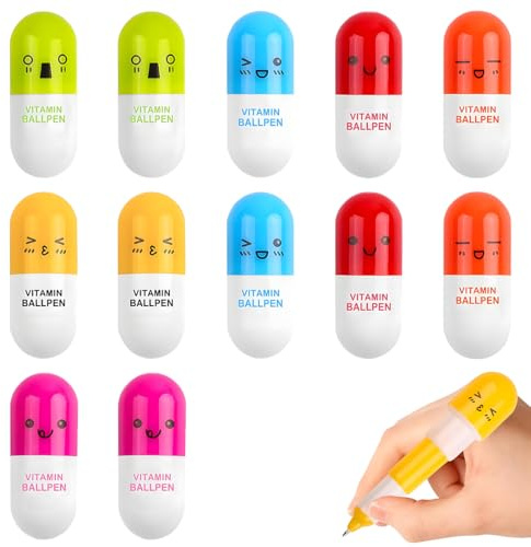 JEYORZY 12Pcs Mini Pillen Kugelschreiber Mini Kapsel Stifte, Kreativer Einziehbarer Pille Druckkugelschreiber für Schule, Bürobedarf, Schreibwaren, Geschenk(6 Farben)