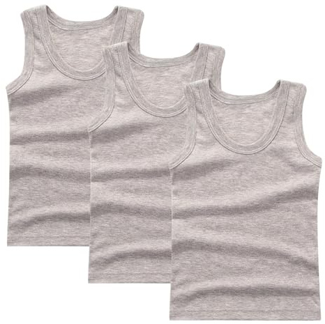 XINYUNZU 3er Pack Tank Top Kinder Baumwolle Unterhemd Rundhals Ärmellose Shirt Casual Tanktop Einfarbig Freizeit Tops Sommer Unterhemden für Jungen und Mädchen Grau 160