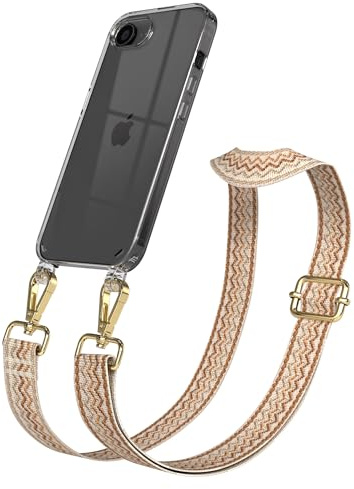 EAZY CASE Handykette - Verstellbares Taschenband kompatibel mit iPhone 16e, Schulterriemen, Handykordel mit Silikon Hülle, Umhängetasche, Beige Braun Gold
