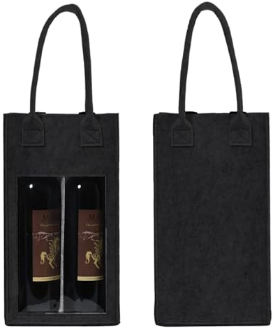 2 Stück Filz-Weinflaschen-Geschenktasche für 2 Flaschen, Weintragetasche mit Fenster, auslaufsicherer Filz-Flaschenhalter mit Griff, tragbar, wiederverwendbar, Wein-Reisetaschen für Champagner, Bier