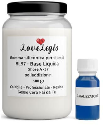 Gomma siliconica per stampi BL37 base liquida Shore A 37 poliaddizione 500 gr con catalizzatore rapporto 100 : 5 colabile professionale resina gesso cera fai da te