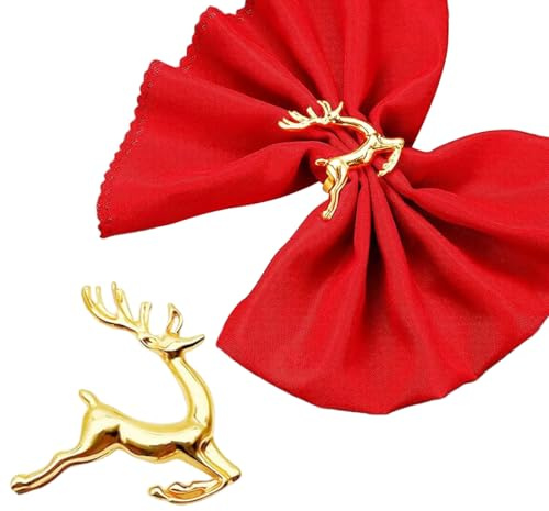 9 Stück Serviettenringe Tischdeko Weihnachten, Gold Serviettenring Weihnachtsgeschirr Serviettenhalter Serviettenschnalle Napkin Servietten Rings, Hirsch Esstisch Tisch Deko Hochzeit Tischdekoration