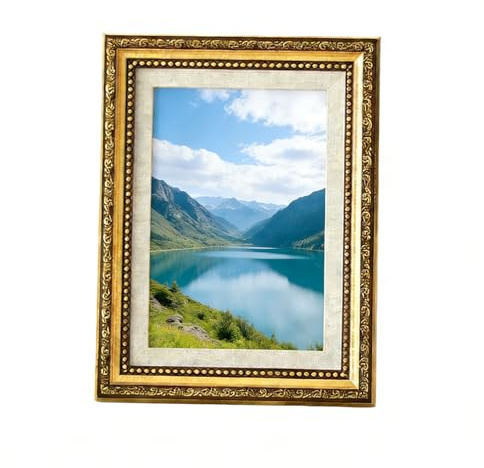 A4 Picture Frame Gold, Vintage Style Photo Frame for A4 Photos, Freestanding & Wall Mount Photo Frame with Clear Front, Decorative A4 Frame for Home Office Display