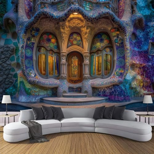 Fototapete Architektur Des Glaspalastes 200x140cm, Traumhafter Jugendstil Seidenmaterial Wandbilder Für Die Wanddekoration Von Wohnzimmer Und Schlafzimmer, Mehrfarbig