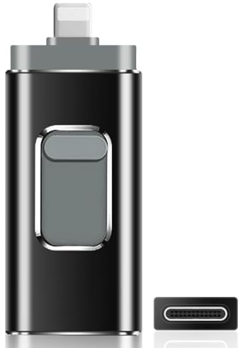 USB Stick 256GB for iPhone No APP Needed 4 in 1 Memory Stick for iPhone/IPA/Android/PC, Flash Drive with Plug and Play Backup for Photos & Videos, Fast Transfer