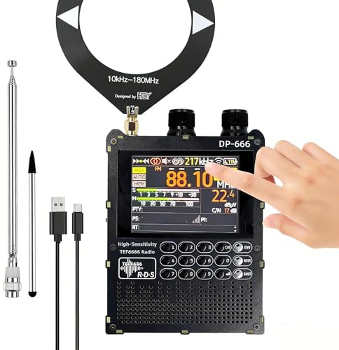 DP-666 TEF6686 Vollband-DSP-Radio, 2,8-Zoll-Touchscreen, Digitaler AM/FM/LW/MW/SW-RDS-Kurzwellenempfänger mit hoher Empfindlichkeit, 5000-mAh-Akku, Firmware-Upgrade (Schwarz)