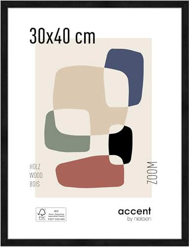 accent by nielsen Holz Bilderrahmen Zoom, 30 x 40 cm, Schwarz | Holz Fotorahmen im Hoch- & Querformat zum Aufhängen Schwarz matt Echtglas